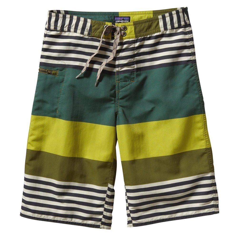 Patagonia Men's Striped Wavefarer boardshorts Swim Shorts - Green and Yellow 34